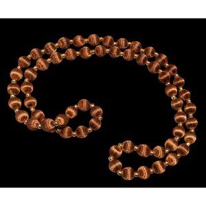 Vintage Brown Silk Beaded Necklace With Gold Tone Accents